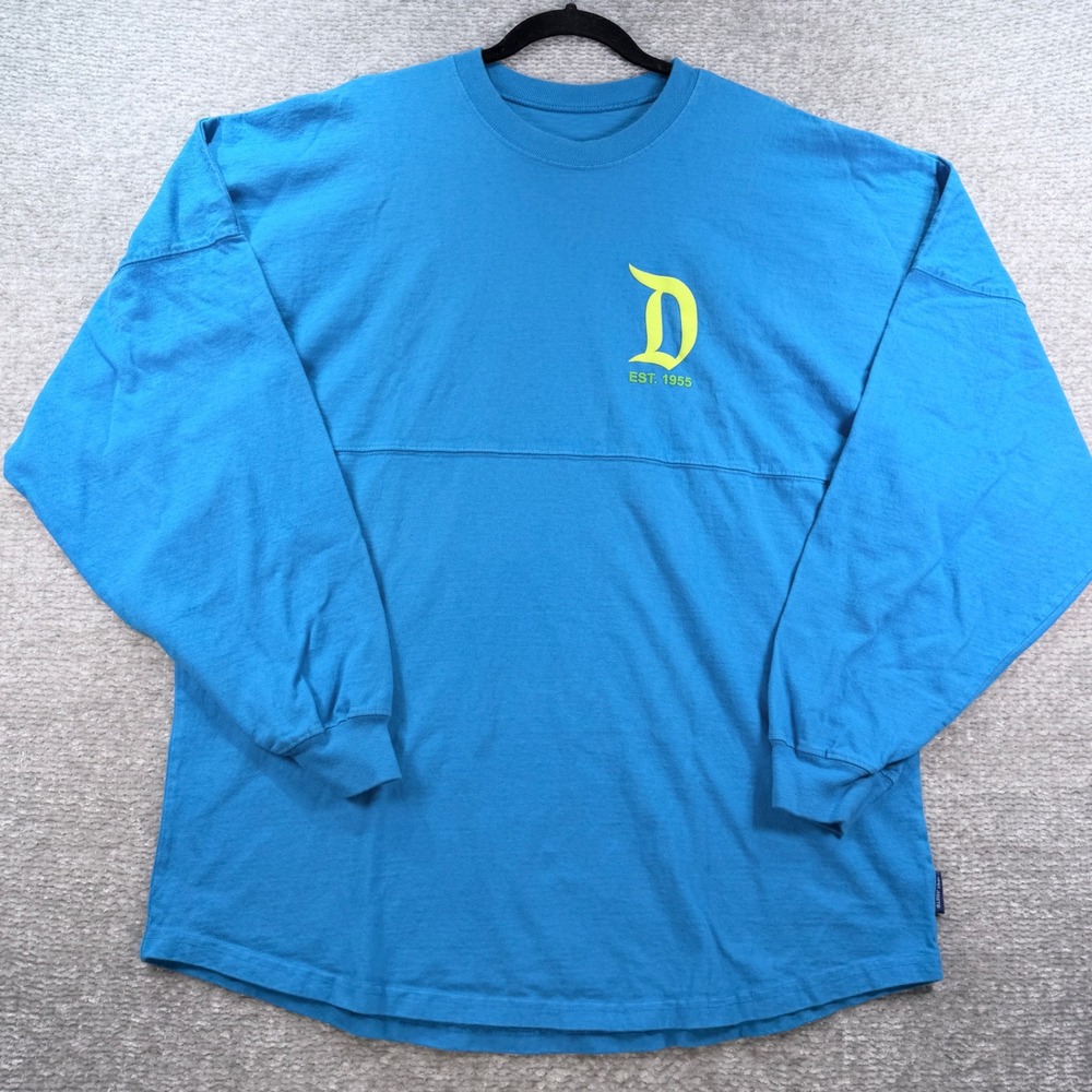 Disney Spirit Jersey Disneyland Resort 100% Cotton Large Blue Neon Green Puff